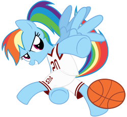 Size: 7000x6500 | Tagged: safe, artist:caliazian, character:rainbow dash, species:pegasus, species:pony, .ai available, absurd resolution, ball, basketball, clothing, female, jersey, mare, ponytail, simple background, solo, sports, transparent background, underhoof, uniform, vector