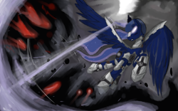 Size: 1920x1200 | Tagged: safe, artist:acharmingpony, character:princess luna, armor, female, laser, magic, solo, wing armor