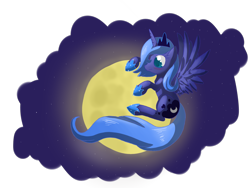 Size: 1600x1200 | Tagged: safe, artist:tomat-in-cup, character:princess luna, species:alicorn, species:pony, female, filly, full moon, hoof shoes, hug, moon, simple background, solo, stars, tangible heavenly object, transparent background, woona