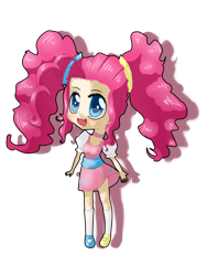 Size: 2400x3200 | Tagged: safe, artist:tomat-in-cup, character:pinkie pie, species:human, :d, alternate hairstyle, blushing, choker, clothing, cutie mark on human, female, high res, humanized, open mouth, pigtails, shoes, simple background, skirt, smiling, solo, transparent background