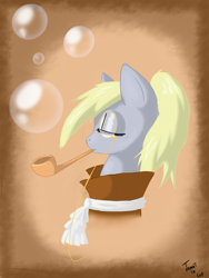 Size: 1200x1600 | Tagged: safe, artist:tomat-in-cup, character:derpy hooves, species:pegasus, species:pony, bubble, bubble pipe, bust, female, mare, monocle, pipe, solo