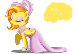 Size: 1500x1053 | Tagged: safe, artist:tiffanymarsou, character:spitfire, species:pony, alternate hairstyle, clothing, dancing, dress, eyes closed, female, gala, gala dress, hoof shoes, makeup, mare, pink, simple background, solo, tomboy taming, transparent background