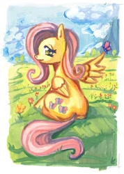Size: 956x1342 | Tagged: safe, artist:lexx2dot0, character:fluttershy, female, gouache, solo, traditional art