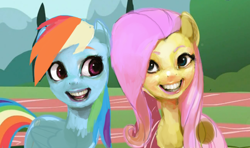 Size: 1280x759 | Tagged: safe, artist:shemhamferosh, character:fluttershy, character:rainbow dash, episode:may the best pet win, g4, my little pony: friendship is magic, creepy, faec, nightmare fuel, scene interpretation, uncanny valley