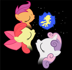 Size: 1041x1021 | Tagged: safe, artist:ocarina0ftimelord, character:apple bloom, character:scootaloo, character:sweetie belle, species:pegasus, species:pony, cutie mark crusaders, parody, three wolf moon