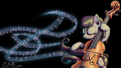 Size: 2000x1125 | Tagged: safe, artist:esuka, character:octavia melody, species:earth pony, species:pony, g4, cello, eyes closed, female, mare, music, music notes, musical instrument, photoshop, solo, wallpaper