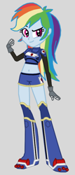 Size: 324x756 | Tagged: safe, artist:death-driver-5000, character:rainbow dash, my little pony:equestria girls, armor, belly button, clothing, eqg promo pose set, female, gloves, mario strikers charged, midriff, parody, shoes, shorts, solo, super mario strikers