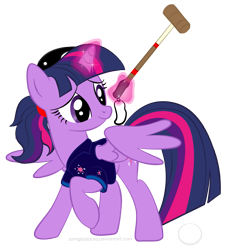 Size: 1639x1795 | Tagged: safe, artist:zomgitsalaura, character:twilight sparkle, character:twilight sparkle (alicorn), species:alicorn, species:pony, alternate hairstyle, female, magic, mallet, mare, polo, polo shirt, ponytail, simple background, solo, transparent background, vector