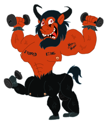 Size: 838x953 | Tagged: safe, artist:itoruna-the-platypus, character:lord tirek, .mov, g1, g1 to g4, generation leap, male, parody, solo, weight lifting, weights