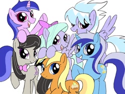 Size: 1024x768 | Tagged: safe, artist:bludraconoid, character:apple cobbler, character:cloudchaser, character:flitter, character:minuette, character:octavia melody, character:sea swirl, apple family member