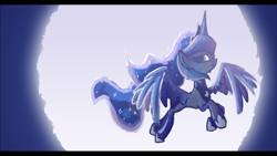 Size: 1920x1080 | Tagged: safe, artist:foxy-noxy, character:princess luna, backlighting, female, flying, moon, solo