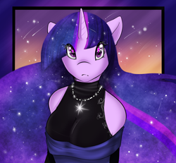 Size: 1080x1000 | Tagged: safe, artist:azure-doodle, character:twilight sparkle, species:anthro, clothing, ethereal mane, female, long mane, looking at you, solo, wingding eyes