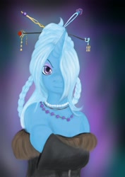 Size: 2480x3508 | Tagged: safe, artist:gunslingerpen, character:princess luna, character:trixie, species:anthro, alternate hairstyle, clothing, dress, female, final fantasy, final fantasy x, solo