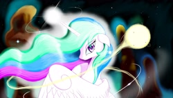 Size: 3600x2040 | Tagged: safe, artist:bludraconoid, character:princess celestia, female, looking at you, solo, sun