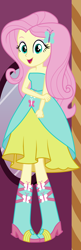 Size: 450x1390 | Tagged: safe, artist:liggliluff, character:fluttershy, my little pony:equestria girls, bare shoulders, boots, clothing, dress, dressup game, fall formal outfits, female, high heel boots, show accurate, sleeveless, solo, strapless, vector