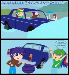 Size: 856x934 | Tagged: safe, artist:garretthegarret, character:mystery mint, character:rainbow dash, character:rarity, my little pony:equestria girls, background human, car, comic, dialogue, human coloration, rainbow dumb, rolls-royce, rolls-royce silver shadow, speech bubble, swimming pool, water