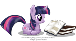 Size: 2400x1300 | Tagged: safe, artist:tiffanymarsou, character:twilight sparkle, character:twilight sparkle (unicorn), species:pony, species:unicorn, book, female, mare, prone, reading, smiling, solo
