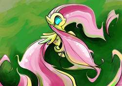 Size: 1754x1240 | Tagged: safe, artist:rambopvp, character:fluttershy, female, impossibly long hair, impossibly long tail, long hair, long mane, long tail, looking at you, on side, smiling, solo, tail extensions