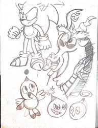 Size: 784x1019 | Tagged: safe, artist:toon-n-crossover, character:discord, character:sonic the hedgehog, chao, crossover, doodles, sonic the hedgehog (series)