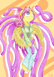 Size: 749x1066 | Tagged: safe, artist:spikedmauler, character:fluttershy, character:smooze, species:anthro, clothing, consentacles, cult leader fluttershy, kinky cultershy, tentacles