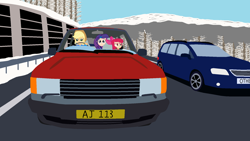 Size: 1920x1080 | Tagged: safe, artist:garretthegarret, character:apple bloom, character:applejack, character:rarity, my little pony:equestria girls, car, driving, human coloration, land rover, land rover range rover
