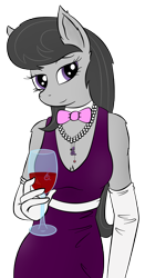 Size: 1662x3181 | Tagged: safe, artist:bingodingo, artist:zomgitsalaura, character:octavia melody, species:anthro, clothing, evening gloves, female, jewelry, necklace, simple background, solo, transparent background, wine