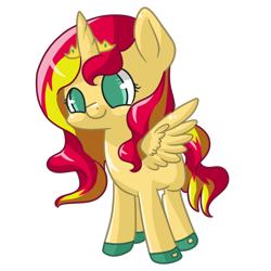 Size: 1280x1280 | Tagged: safe, artist:rue-willings, character:sunset shimmer, species:alicorn, species:pony, alicornified, crown, cute, female, filly, filly sunset shimmer, race swap, shimmercorn, solo, younger