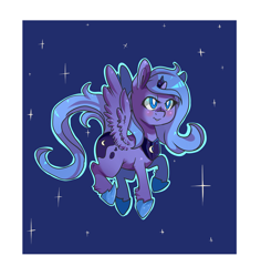 Size: 2382x2524 | Tagged: safe, artist:tomat-in-cup, character:princess luna, species:alicorn, species:pony, female, flying, hoof shoes, jewelry, mare, night, peytral, s1 luna, solo, stars, tiara