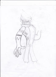 Size: 763x1048 | Tagged: safe, artist:toon-n-crossover, character:ahuizotl, species:human, clothing, concept art, draft sketch, full body, humanized, male, monochrome, pants, pencil drawing, polo shirt, sketch, solo, traditional art, wip