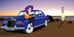 Size: 1261x634 | Tagged: safe, artist:garretthegarret, character:rarity, character:sweetie belle, my little pony:equestria girls, car, human coloration, rolls-royce, rolls-royce silver shadow