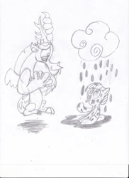 Size: 763x1048 | Tagged: safe, artist:toon-n-crossover, character:discord, chocolate rain, cotton candy cloud, fanart, gift art, michael morones, monochrome, present