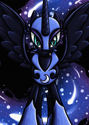 Size: 1240x1754 | Tagged: safe, artist:rambopvp, character:nightmare moon, character:princess luna, species:alicorn, species:pony, female, looking at you, mare, solo