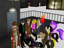 Size: 1024x768 | Tagged: safe, artist:php74, character:amethyst star, character:doctor whooves, character:sparkler, character:time turner, 3d, amelia pond, amy pond, crossover, doctor who, eleventh doctor, fourth doctor, mmd, ninth doctor, rose tyler, tenth doctor