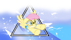 Size: 1920x1080 | Tagged: dead source, safe, artist:overmare, artist:taigalife, character:fluttershy, clothing, female, goggles, solo, triangle, vector, vest, wallpaper, wonderbolt trainee uniform, wondershy