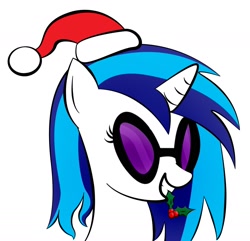 Size: 1856x1792 | Tagged: safe, artist:zomgitsalaura, character:dj pon-3, character:vinyl scratch, christmas, female, holly, holly mistaken for mistletoe, simple background, solo, white background