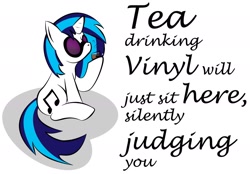 Size: 1888x1312 | Tagged: safe, artist:zomgitsalaura, character:dj pon-3, character:vinyl scratch, female, simple background, solo, tea, white background