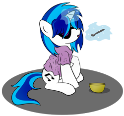 Size: 1863x1743 | Tagged: safe, artist:zomgitsalaura, character:dj pon-3, character:vinyl scratch, species:pony, species:unicorn, clothing, cutie mark, female, glowing horn, hooves, horn, levitation, magic, mare, music notes, simple background, sitting, solo, telekinesis, tongue out, transparent background, vector