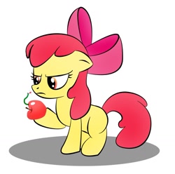 Size: 1375x1365 | Tagged: safe, artist:zomgitsalaura, character:apple bloom, species:earth pony, species:pony, apple, female, filly, food, simple background, solo, tongue out, white background, worm