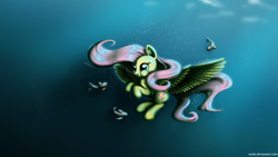 Size: 2000x1125 | Tagged: safe, artist:esuka, character:fluttershy, fish, puffy cheeks, underwater, watershy