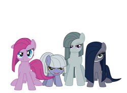 Size: 1300x950 | Tagged: safe, artist:reitanna-seishin, character:limestone pie, character:marble pie, character:pinkamena diane pie, character:pinkie pie, oc, oc:minkie pie, alternate design, hair over one eye, looking at you, obsidian pie, pie sisters, simple background, transparent background, vector