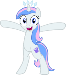 Size: 836x955 | Tagged: safe, artist:hfbn2, artist:liggliluff, oc, oc only, oc:princess paradise, species:pony, bipedal, looking at you, open mouth, simple background, smiling, solo, tiara, transparent background, vector, wide eyes