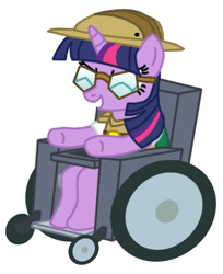 Size: 396x486 | Tagged: safe, artist:death-driver-5000, character:twilight sparkle, bentley, clothing, cosplay, crossover, female, glasses, hat, ponified, sly cooper, solo, wheelchair