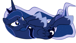 Size: 1383x778 | Tagged: safe, artist:daydreamsyndrom, character:princess luna, species:alicorn, species:pony, female, mare, on back, simple background, smooth jazz, solo, transparent background, two best sisters play