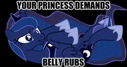 Size: 625x331 | Tagged: safe, artist:daydreamsyndrom, character:princess luna, bellyrubs, image macro