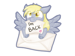 Size: 1024x768 | Tagged: safe, artist:kyaokay, character:derpy hooves, species:pegasus, species:pony, envelope, female, letter, mare, mouth hold, palindrome get, solo