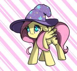 Size: 4974x4548 | Tagged: safe, artist:acharmingpony, character:fluttershy, absurd resolution, accessory swap, clothing, female, floppy ears, frown, hat, looking up, shy, solo, the great and powerful, trixie's hat, wingding eyes