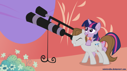 Size: 1920x1080 | Tagged: safe, artist:misteraibo, character:star gazer, character:twilight sparkle, telescope