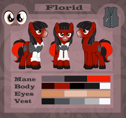 Size: 1996x1888 | Tagged: safe, artist:daydreamsyndrom, oc, oc only, oc:florid, species:earth pony, species:pony, freckles, male, red and black oc, reference sheet, stallion, unshorn fetlocks