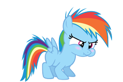 Size: 900x600 | Tagged: safe, artist:s.guri, character:rainbow dash, episode:for whom the sweetie belle toils, blushing, cute, dashabetes, female, filly, filly rainbow dash, frown, glare, nose wrinkle, puffy cheeks, scrunchy face, simple background, solo, spread wings, transparent background, vector, wings, younger