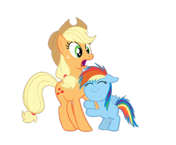 Size: 2500x2064 | Tagged: safe, artist:daydreamsyndrom, character:applejack, character:rainbow dash, species:earth pony, species:pegasus, species:pony, g4, cute, dashabetes, female, filly, filly rainbow dash, foal, high res, hug, mare, simple background, surprised, transparent background, vector, younger